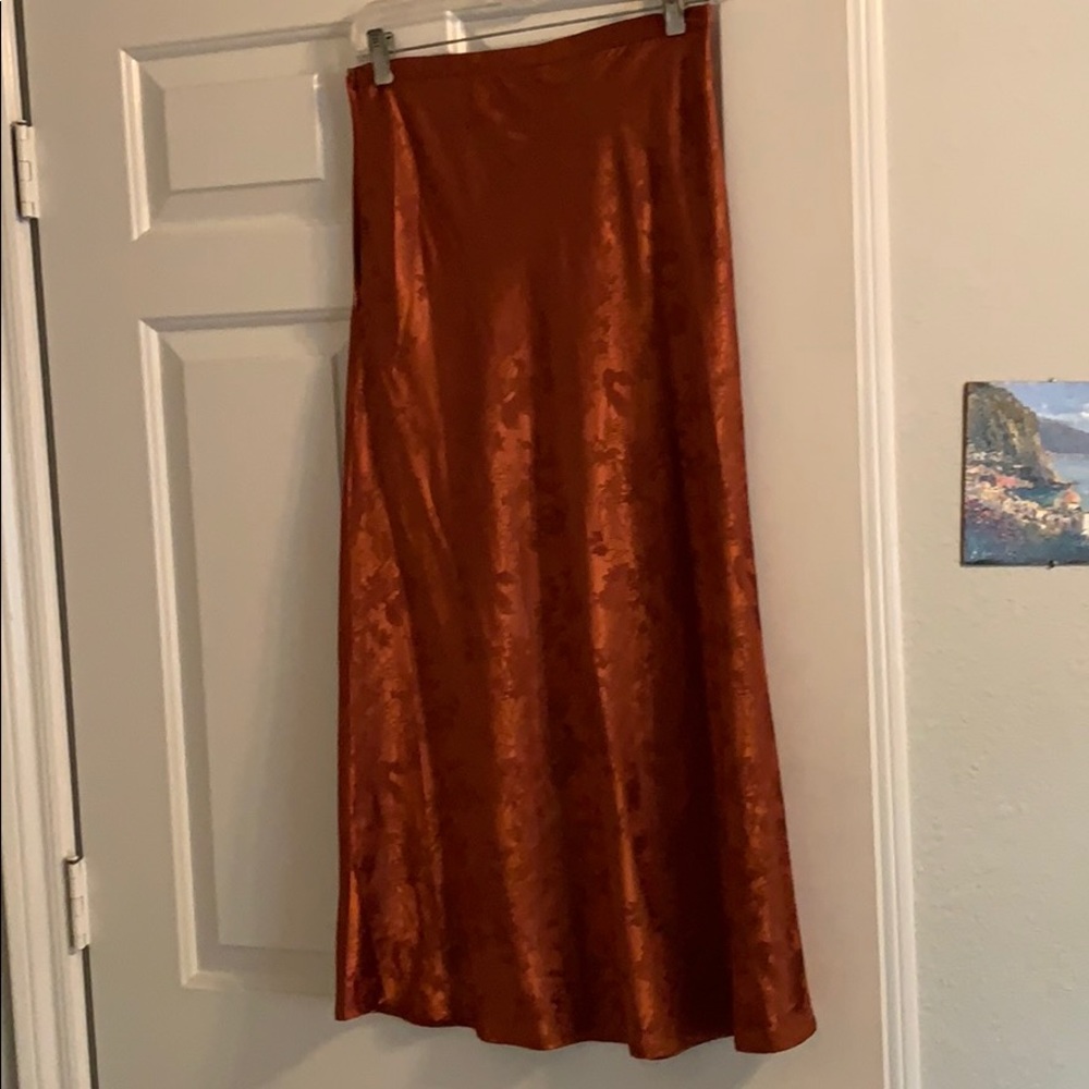 Forever 21 orange satin midi skirt size S